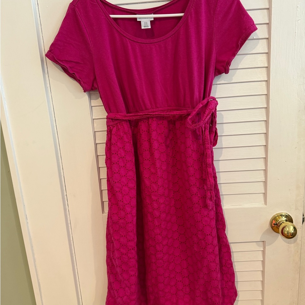 Motherhood Maternity Pink Eyelet Dress – Tie Waist – Size M